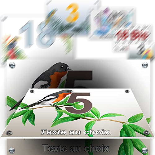 Petite plaque PVC numéro maison décorative - pour porte et boite aux lettres - collection oiseau : 2 lignes personnalisables