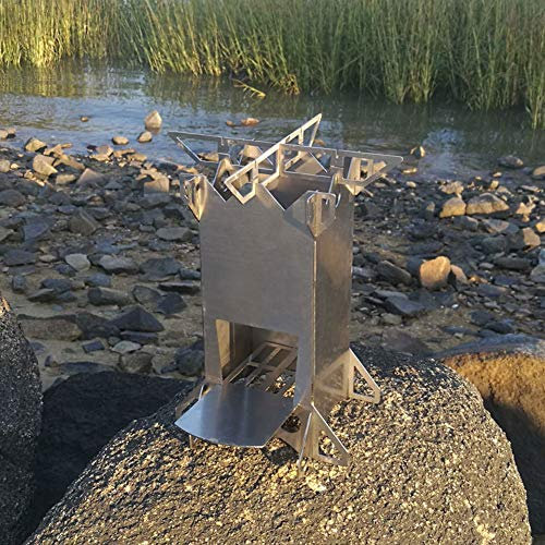 BORDSTRACT Portable Stainless Steel Wood Burning Camping Stove, Detachable Rocket Grill, Emergency, Hiking, Camping, Backpacking, Picnic, BBQ