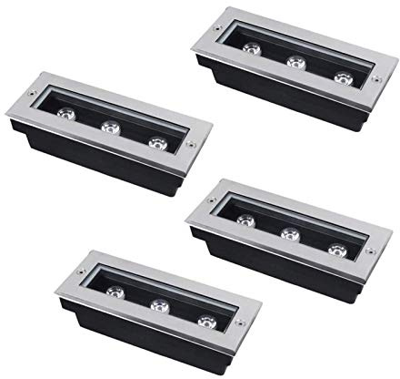 LED Lámpara Empotrable En El Suelo 3W en luces de suelo rectángulo Al aire libre Jardín acero inoxidable Lámpara de paisaje for césped, pasarela, patio, cubierta, patio, AC85-265V, Paquete de 4 ( Colo