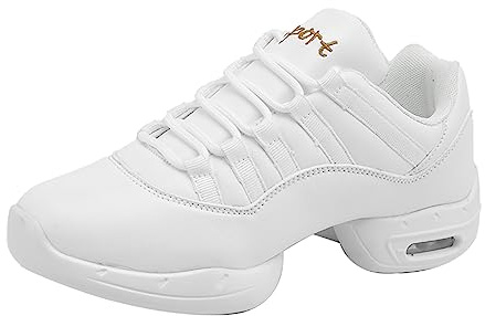 Scarpe da danza jazz da donna, con lacci, leggere, traspiranti, per fitness, ginnastica, allenamento, bianco, 37 EU
