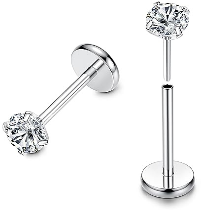 FIOROYAL G23 Titanium Helix Earring, Labret Piercing Jewellery,Flat Back | Nose Lip Tragus Cartilage Conch Piercing Jewellery,Threadless Push in Medusa Piercing Studs,CZ Created-Opal Earrings