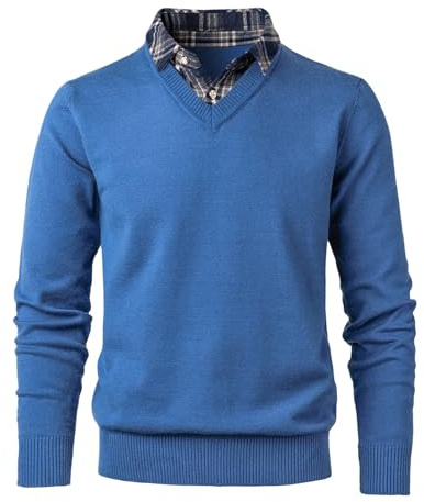 OlyljpinZ Jersey de Punto para Hombre Invierno Caliente Suéter Jerséis Fino con Cuello en V Sudadera Basico Slim-Fit Casual Pullover Trabajo Sweater de Manga Larga Clásico Pulóver Cuello de Camisa