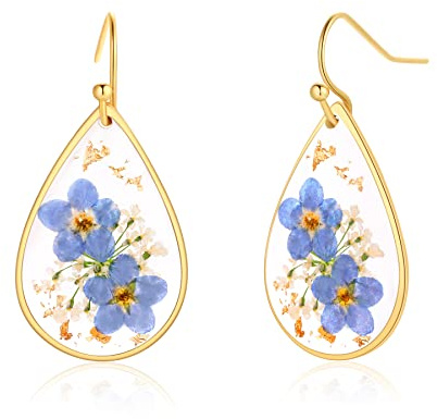 Boucles d'oreilles à fleurs sauvages pressées en dentelle Myosotis et Queen Anne Forget-Me-Not | boucles d'oreilles femme
