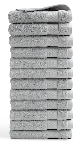 DoubleDry Handtücher Set 12-50 X 100 cm, Flauschige Badehandtücher, Duschhandtücher aus 100% Baumwolle (Oeko-TEX MIG Certified)- 500 g/m², Handtücher für Fitnessstudio, Spa & Strand (Hellgrau)