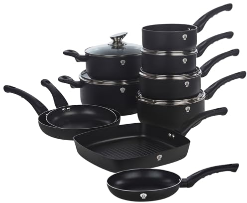 Blaumann 15 Pc Cookware Frying Cooking Grill Pan Pots Saucepan Soft Touch Handle (Aquamarine)