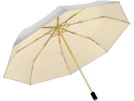 ThreeH Parapluie pliant de voyage compact Protection UV UPF 50+ avec armature en fibre de verre renforcée Revêtement argenté pour hommes femmes,Blanc