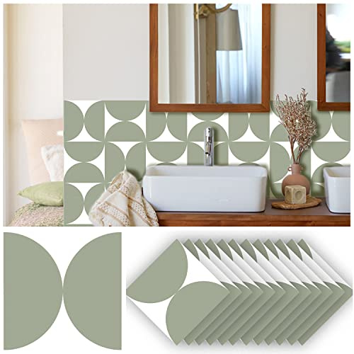 Neukids Sage Green Tile Stickers, Peel and Stick backsplash Tiles Green, Tile Sticker for Kitchen Bathroom Staircase Laundry RV Panels Fireplace Cooker Backsplash 12PCS