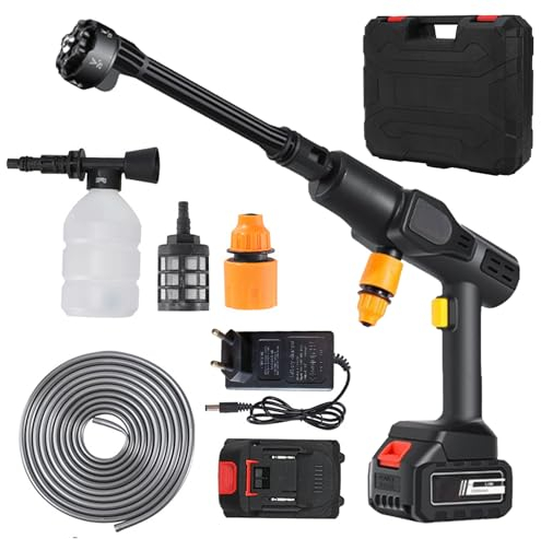 Limpiador de alta presión portátil con boquilla de presión 6 en 1, pistola de lavado eléctrica de 21 V, sin cable, con caja de herramientas, para lavado de coche, jardín, limpieza de alfombras (9ª)