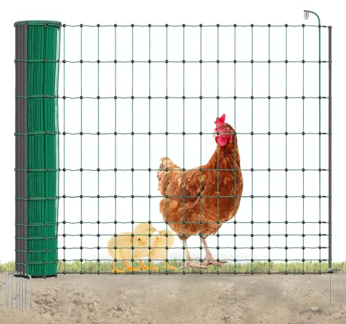 AKO Fencing Geflügelnetz Premium (elektrifizierbar, L x H 25 m x 106 cm, Farbe grün, mit Doppelspitze, 9 Pfähle, Tiernetz) 292414