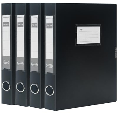 SOYIRI 4 Pezzi Scatola Archivio A4, Dorso da 40 mm, Raccoglitori Documenti con Coperchio per Ufficio, Scuole (Nero)