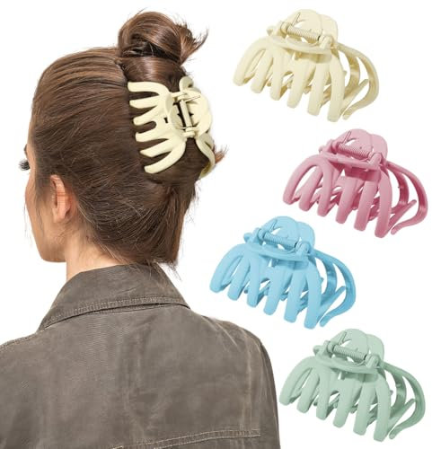 Shinowa 4 Piezas Pinzas para el Pelo, Juego de Pinzas Grandes para el Pelo Grueso Antideslizantes, Clip para Cabello Largo Pinzas de Pulpo de 4 Colores Neutros, Agarre Fuerte para Niñas, Grupo B