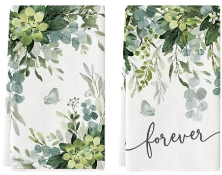 Artoid Mode Juego de 2 toallas de cocina con diseño de mariposa, hojas de eucalipto, primavera, 42 x 65 cm, flores de verano, decoración de flores