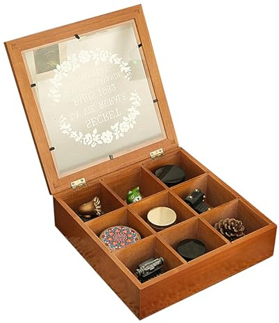 Birtern Joyeros de madera para mujer, de almacenamiento de relojes de 9 rejillas, de joyería para mujer, organizador de joyas con cubierta para almacenamiento, aretes, anillos, collares