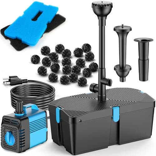 FEOXSHAL Teichfilter mit Springbrunnenpumpen-Kits, 50W Teichpumpe und Filter-Kit mit Unterwasserpumpe