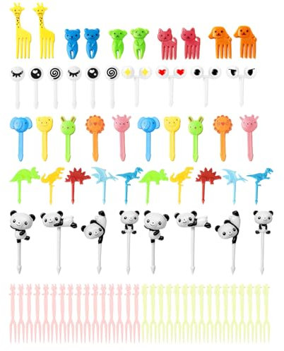 ZWWOGE Mini Forchette Da Frutta A Forma Di Cartone Animato,80 Pezzi Frutta Forchettine Bambini, Stuzzicadenti Per Bambini, Stuzzicadenti Di Frutta, Riutilizzabili Per Il Pranzo, Festa Di Compleanno