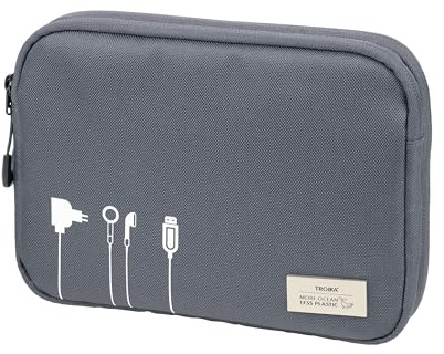 TROIKA Kabelväska Blue Cycle TECH Pouch 2 – 6 nätfack – huvudfack inklusive hemligt fack för minispårningsenheter (t.ex. Apple AirTag®) – återvunnen havsplastik – mörkgrå original