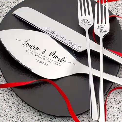 Set Da Taglio For Torta Nuziale Personalizzato, Coltelli E Forchette Da Taglio For Torta Personalizzati, Set Da Portata For Torta In Acciaio Inossidabile, Coltelli E Forchette Da Dessert, Bomboniere(S