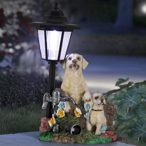 Garden Ornament, Solar Dog Statue Garden Ornaments Outdoor Garden Resin Ornament, Garden Statues Outdoor with Solar Post Light for Patio Yard Balcony Lawn- Garden Gifts for Womentio Yard Balcony Lawn