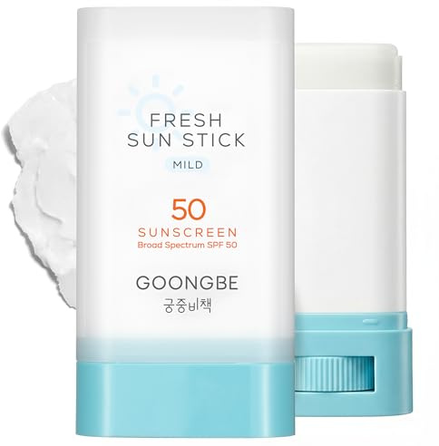 GOONGBE Fresh Sun Stick Mild SPF 50 - No White Cast Zinc Oxide Mineral Sunscreen Stick Balm - Non Greasy Soft Matte Finish - Travel Friendly for Babies, Kids & Adults - Vegan, Reef-Safe, 0.49oz.