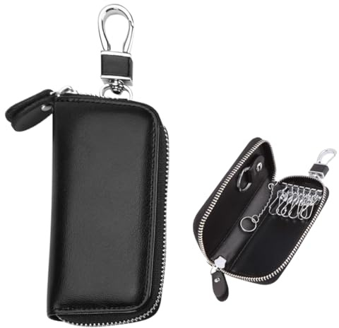 COYUN Etui Porte-Clé Cuir,Etuis Porte-Clés de Voiture,Porte-clés avec Crochet en métal Et Fermeture éclair,Portable Pochette Porte Cles,six Key Hook Case avec porte-cartes(Noir)