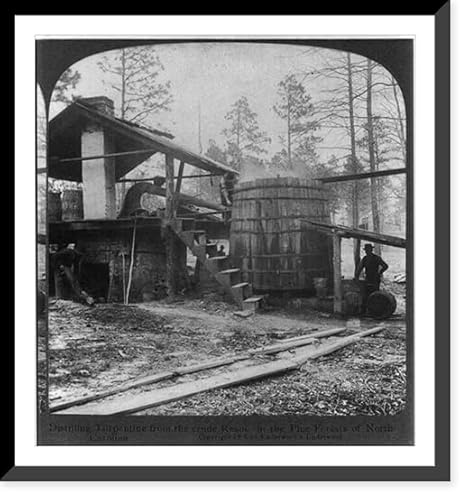 Historic Framed Print, Distilling turpentine from the crude resin in the pine forests of North Carolina, 17-7/8 x 21-7/8