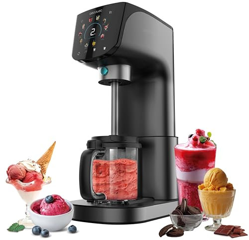 Cecotec Heladera Multifunción Capacidad 2,1L, 3 Tarrinas, Gelatec 2100. 500W, 11 Programas de Helado y Bebidas Granizadas, Tecnología CreamOn y Re-spin, Pantalla Táctil, Incluye Recetario Digital