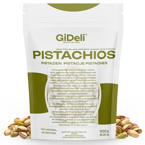 GiDeli Pistazien geröstet und gesalzen 1 kg mit Schale herzhafter Snack ideal für Aperitifs und Partys
