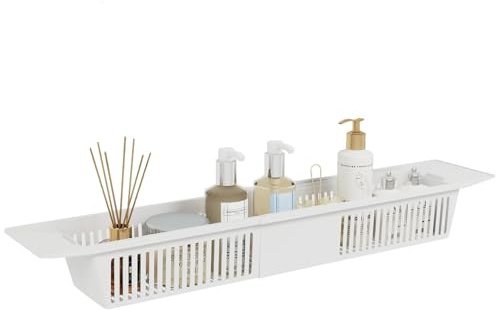 SUNNYNEST Plastic Bathtub Caddy Tray Bathroom Basket Storage Rack Expandable Toy Storage Shower Storage Rack Shampoo Soap Storage Compact Bathtub Accessories Dishwasher