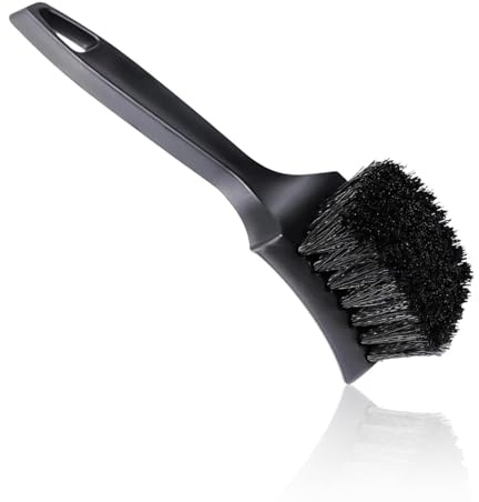 Qubitly Car Wheel Cleaning Brush, Heavy-Duty Bristles for Rim Detailing, Black PP Tyre Brush, Car Detailing, Alloy Wheel Cleaner (8.3x2.4x1 Inches, for Cars, Motorcycles & Bicycles)