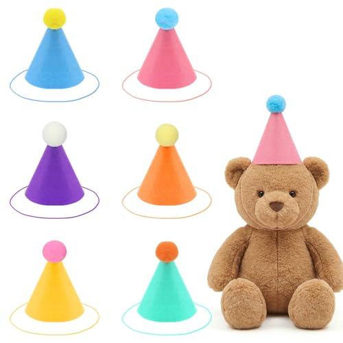 6 Pcs Mini Party Hats for Toy Animals Colorful Small Birthday Party Hats