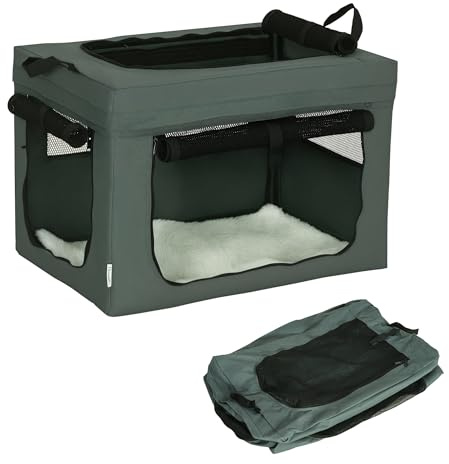 PawHut Trasportino Morbido per Cani Mini e Gatti, Trasportino Cuccia da Viaggio con Cuscino Rimovibile, Sacca di Trasporto e Porte in Rete Traspiranti, 60x42x42 cm, Grigio