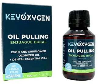 Enjuague Bucal Oil Pulling sin Alcohol Natural para Encias y Dientes con Aceite de Oliva Virgen Extra y Girasol Ozonizados + Aliento fresco y Cuidado de la Mucosa Bucodental 100ml