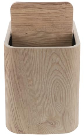 YOSADIER Cubo de Basura de 8,5l Tapa Abatible Silenciosa y Diseño Retro de Imitación Madera Beige, Papelera Estética para Dormitorio, Baño y Oficina, Fácil de Limpiar