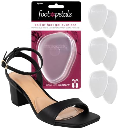Foot Petals Ball of Foot Cushions, Metatarsal Pad, Lasting Comfort Relief, Prevent Toe Sliding, Overhang, Women's Heels, 3 Pair, Gel