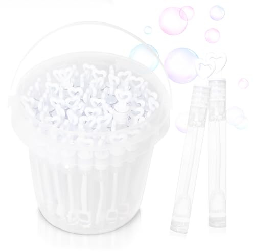 Mavanto 64x Bolle di sapone matrimonio con liquido in un pratico secchio - Bolle di sapone cuore per momenti indimenticabili