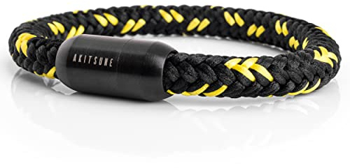Akitsune Portus segelrep armband | magnetisk kapselstängning armsmycken kvinnor ankare män maritim – svart, 22 cm, Nylon