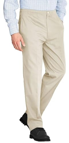 Cotton Works Men's Rugby Trousers Wrinkle Resistant Flat Front Pants with Elasticated Waist Beige 30W/31L
