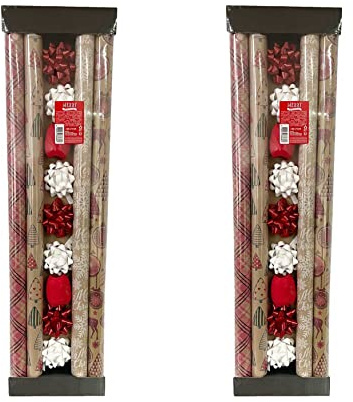 made2trade 2X 13 Teiliges Geschenkpapier-Set - 4X 200x70cm - Rot-Braun