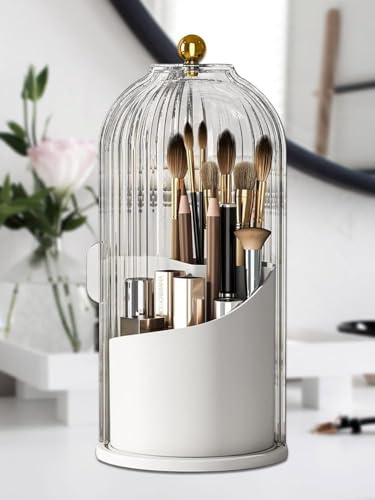 FIVAVA Make Up Organizer, 360° Drehbar Kosmetik Organizer, Pinselhalter Kosmetik mit Deckel, Badezimmer Organizer für Eyeliner Pinsel und Lippenstift, Make up Pinsel Organizer für Decor Frisiertisch