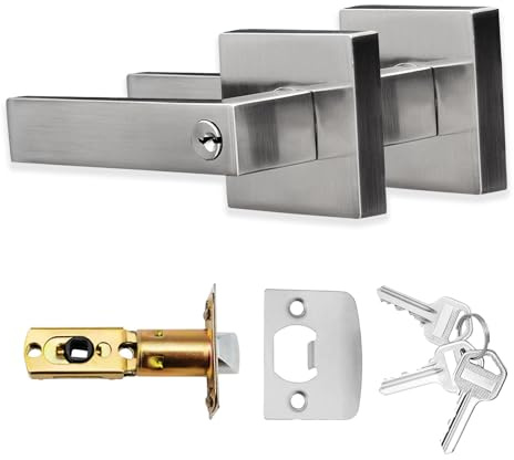 XFORT Quad Entrance Knob Set Satin Chrome, Door Knob with Lock for Internal Wooden Doors, Complete Set with Tubular Latch and 3 Keys