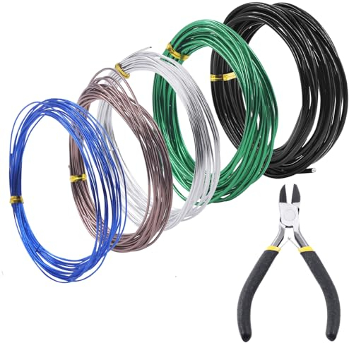 Swpeet 6 cables de entrenamiento para bonsái de 5 tamaños de 0.8/1/1.5/2/3 mm, 82 pies en total con cortador de alambre, kit de herramientas de bonsái de alambre de aluminio, accesorios de bonsái para