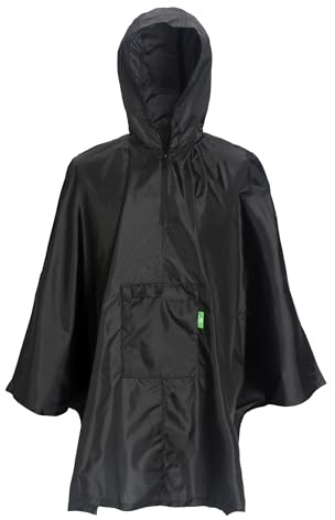 ECO CHIC Vattentät regnponcho med huva för vuxna, vikbar vuxenponcho med ficka, lätt återanvändbar regnrock, Ponchos svart, one size