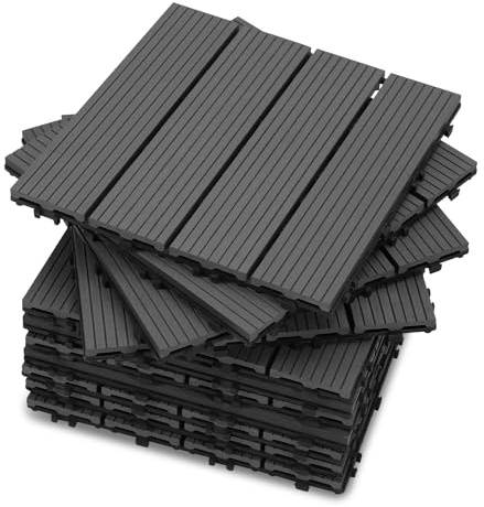 Fiqops 55 stycken WPC terrassplattor, 30 x 30 cm balkong golvplattor, trädgårdskakel med klicksystem, terrassbrädor, balkongplattor, klickplattor, terrassbrädor, vattentäta för terrass, för 5 m²