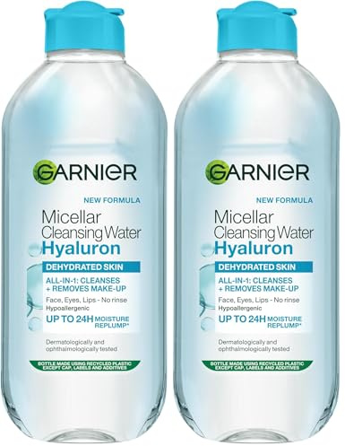 Garnier Micellar Hyaluronic Aloe Cleansing Water For Dehydrated Skin 400ml, Replumping Cleanser & Makeup Remover, Recognised By The British Skin Foundation, Use With Reusable Micellar Eco Pads