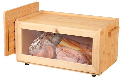 Contenitore per pane in bambù con tagliere, contenitore per il pane per appendere coltelli, grande per toast, pane, portapane ventilato per cucina, soggiorno, ufficio, sala da pranzo