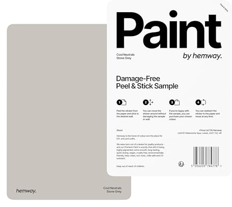 Hemway - Peel & Stick Sample for Our Interior Paint - Stone Grey | A5 Damage-Free, Accurate Colour Swatch | Test Our Matt Finishes for Interior Decor | Easy to use and eco-friendly