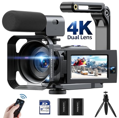 Videokamera-Camcorder 5K 56MP Doppelobjektiv WiFi 16X Digitalzoom 3,0-Zoll-Touchscreen Vlog-Kamera für YouTube IR-Nachtsicht-Videorecorder mit 2 Akkus,64G-Karte,Mikrofon,Gegenlichtblende,Fernbedienung