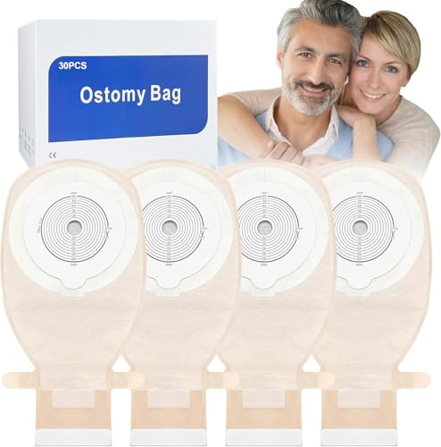 30 PCS Colostomy Bags, 15mm-65mm Ostomy Supplies, One-Piece Drainable Pouch for Lleostomy Stoma Care, Cut-to-Fit