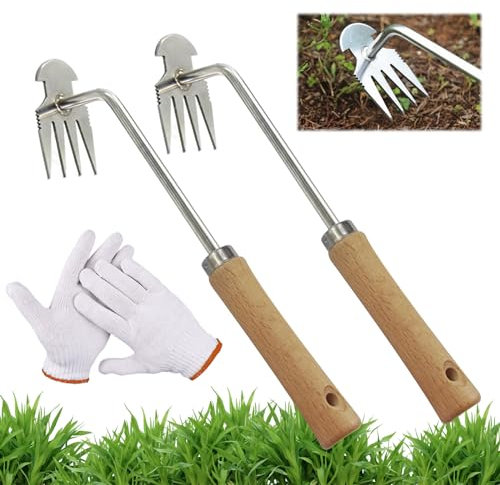 2 Stück Unkrautstecher,Manueller Unkrautstecher Edelstahl,Wurzeljäter mit Holzgriff,Gartenarbeit Hand Unkrautstecher mit Stiel,Manueller Weeder Löwenzahnzieher Graben,Geschenk für Gärtner Gärtnerinnen