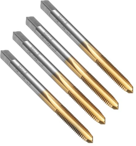 sourcing map Lot de 4 tarauds filetés à cannelure droite, M5 x 0,8 avec revêtement en titane, outil de taraudage, tarauds pour fraiseuse, acier rapide M35 avec cobalt